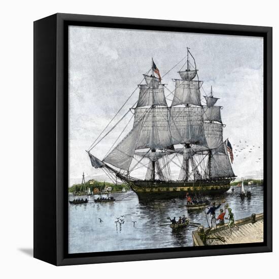 USS "Constitution" Being Towed Out of Boston Harbor, 1812-null-Framed Premier Image Canvas