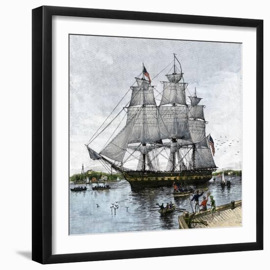USS "Constitution" Being Towed Out of Boston Harbor, 1812-null-Framed Giclee Print