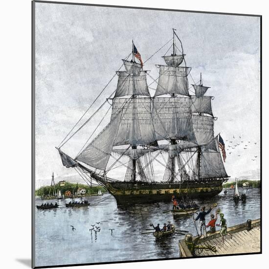 USS "Constitution" Being Towed Out of Boston Harbor, 1812-null-Mounted Giclee Print