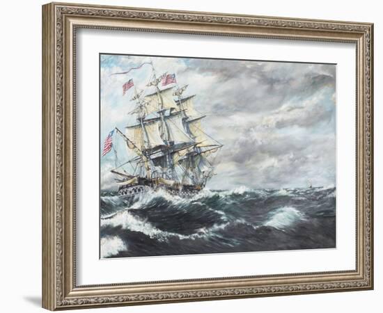 USS Constitution Heads for HM Frigate Guerriere-Vincent Booth-Framed Premium Giclee Print