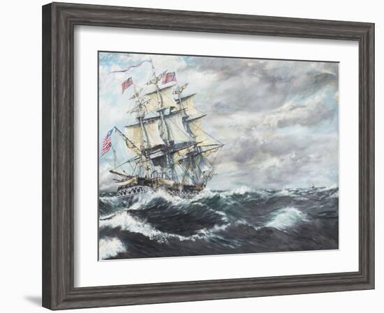 USS Constitution Heads for HM Frigate Guerriere-Vincent Booth-Framed Premium Giclee Print