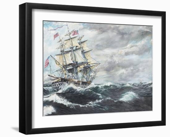 USS Constitution Heads for HM Frigate Guerriere-Vincent Booth-Framed Premium Giclee Print
