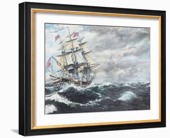 USS Constitution Heads for HM Frigate Guerriere-Vincent Booth-Framed Premium Giclee Print