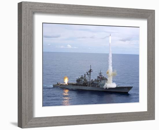 USS Cowpens Fires Standard Missiles 2 at An Airborne Drone-Stocktrek Images-Framed Photographic Print