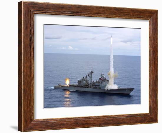 USS Cowpens Fires Standard Missiles 2 at An Airborne Drone-Stocktrek Images-Framed Photographic Print
