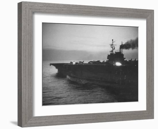 Uss Forrestal, Planes Taking Off During Mid-East Tour-null-Framed Photographic Print