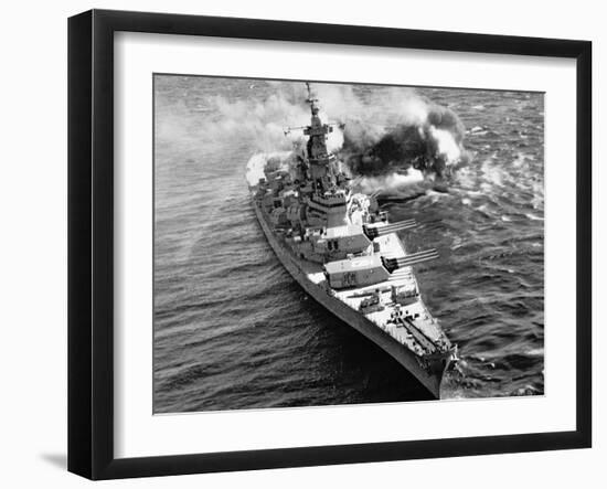 Uss Iowa Firing Her 16-Inch Guns at Kojo Shore Target, 15th October 1952-null-Framed Photographic Print