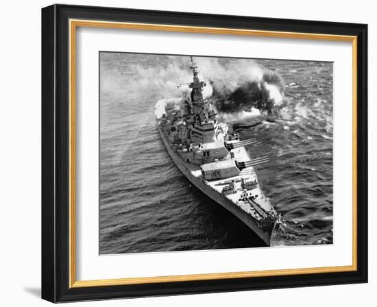 Uss Iowa Firing Her 16-Inch Guns at Kojo Shore Target, 15th October 1952-null-Framed Photographic Print