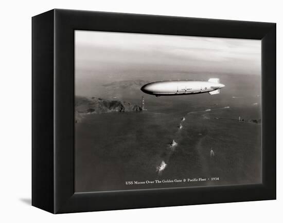 USS Macon over the Golden Gate and Pacific Fleet, 1934-Clyde Sunderland-Framed Stretched Canvas