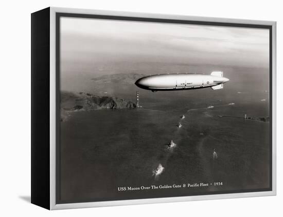 USS Macon over the Golden Gate and Pacific Fleet, 1934-Clyde Sunderland-Framed Stretched Canvas