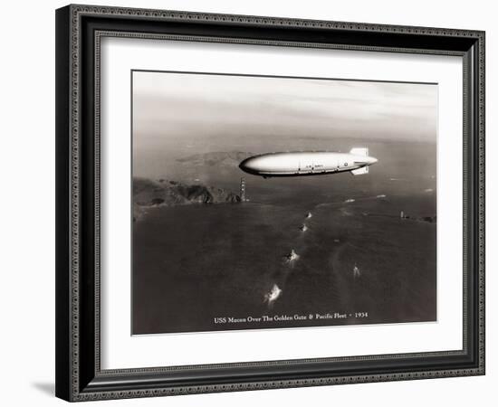 USS Macon over the Golden Gate and Pacific Fleet, 1934-Clyde Sunderland-Framed Art Print