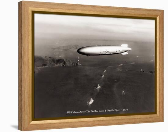 USS Macon over the Golden Gate and Pacific Fleet, 1934-Clyde Sunderland-Framed Stretched Canvas