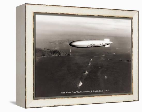 USS Macon over the Golden Gate and Pacific Fleet, 1934-Clyde Sunderland-Framed Stretched Canvas