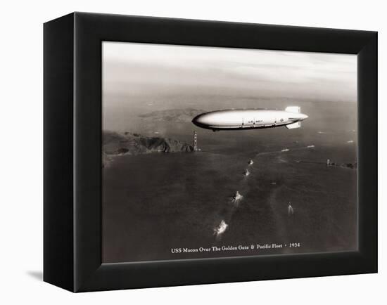 USS Macon over the Golden Gate and Pacific Fleet, 1934-Clyde Sunderland-Framed Stretched Canvas