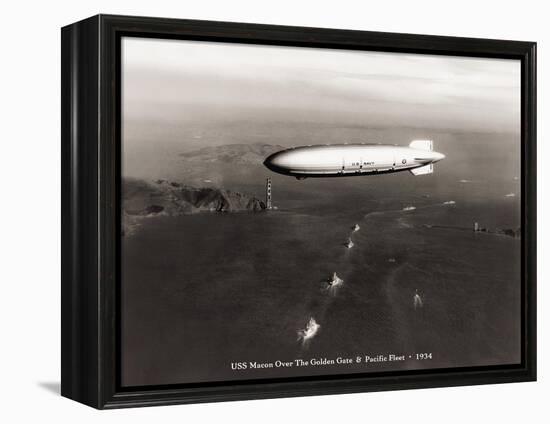 USS Macon over the Golden Gate and Pacific Fleet, 1934-Clyde Sunderland-Framed Stretched Canvas