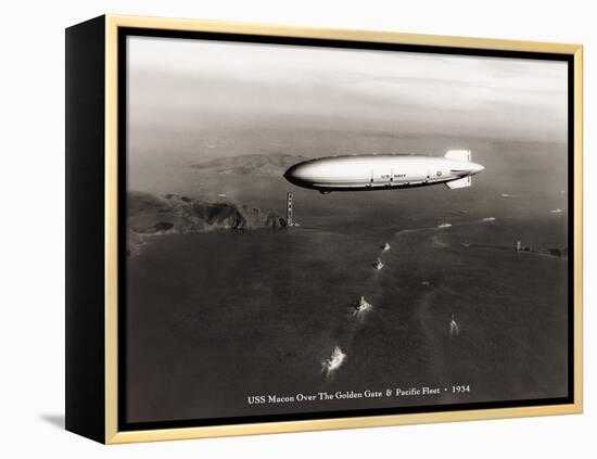 USS Macon over the Golden Gate and Pacific Fleet, 1934-Clyde Sunderland-Framed Stretched Canvas