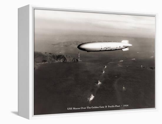 USS Macon over the Golden Gate and Pacific Fleet, 1934-Clyde Sunderland-Framed Stretched Canvas