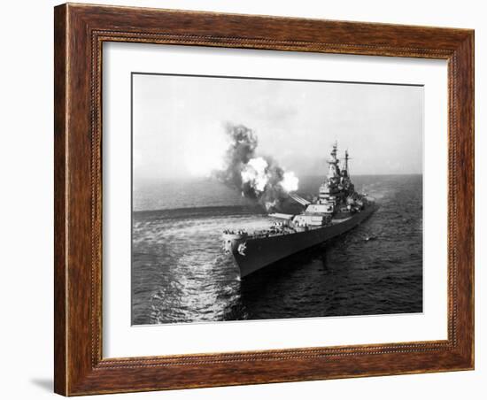 Uss Missouri Fires its 16-Inch Guns at Chong Jin, North Korea, Oct. 10, 1950-null-Framed Photo