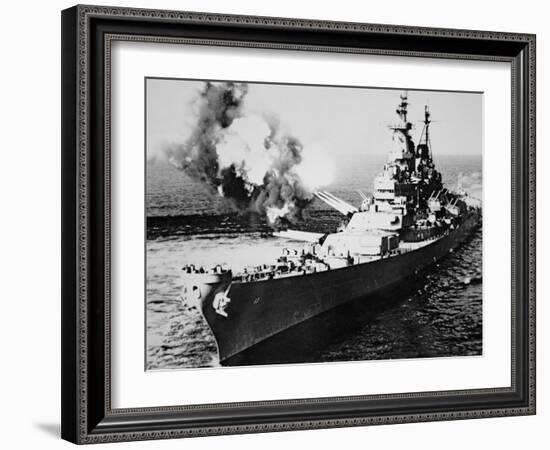 USS Missouri Firing 16-Inch Salvo at Chong Jim, Korea, on 21st September 1950-null-Framed Photographic Print