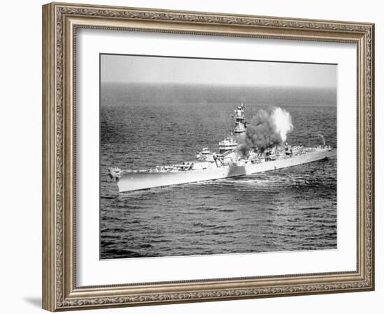 Uss New Jersey Fires 16-Inch Salvo Against Enemy Shore Target, 6th June 1951-null-Framed Photographic Print