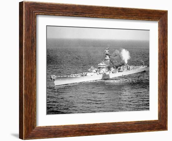 Uss New Jersey Fires 16-Inch Salvo Against Enemy Shore Target, 6th June 1951-null-Framed Photographic Print