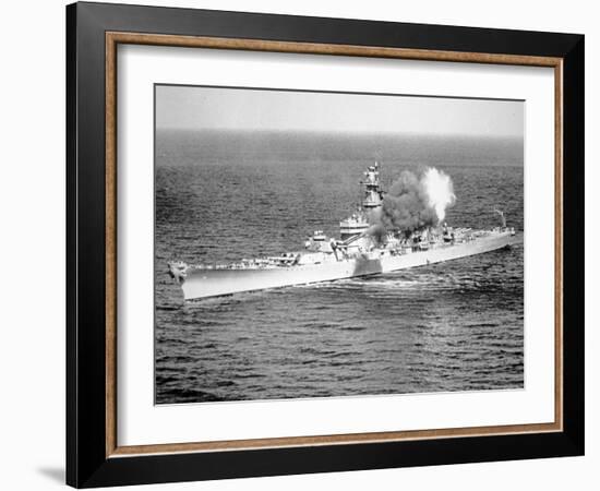 Uss New Jersey Fires 16-Inch Salvo Against Enemy Shore Target, 6th June 1951-null-Framed Photographic Print