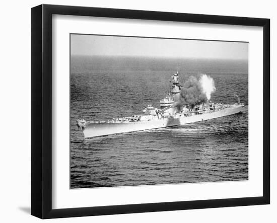 Uss New Jersey Fires 16-Inch Salvo Against Enemy Shore Target, 6th June 1951-null-Framed Photographic Print