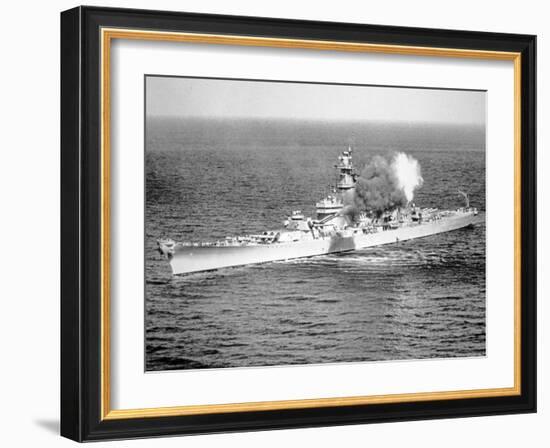 Uss New Jersey Fires 16-Inch Salvo Against Enemy Shore Target, 6th June 1951-null-Framed Photographic Print