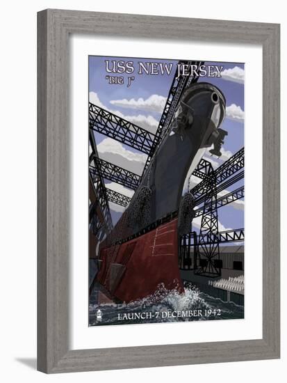 USS New Jersey - Launch-Lantern Press-Framed Art Print