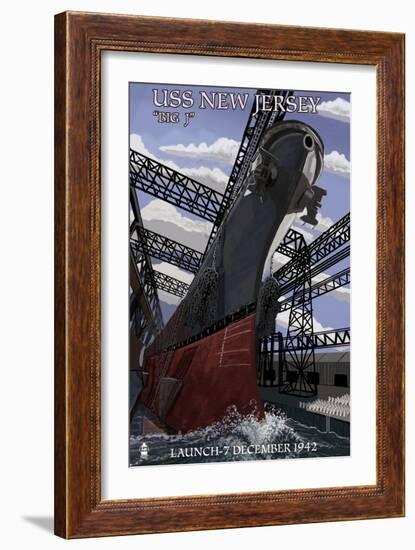 USS New Jersey - Launch-Lantern Press-Framed Art Print