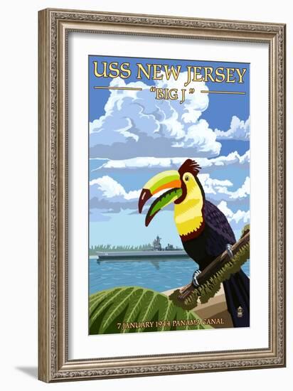 USS New Jersey - Panama Canal-Lantern Press-Framed Art Print