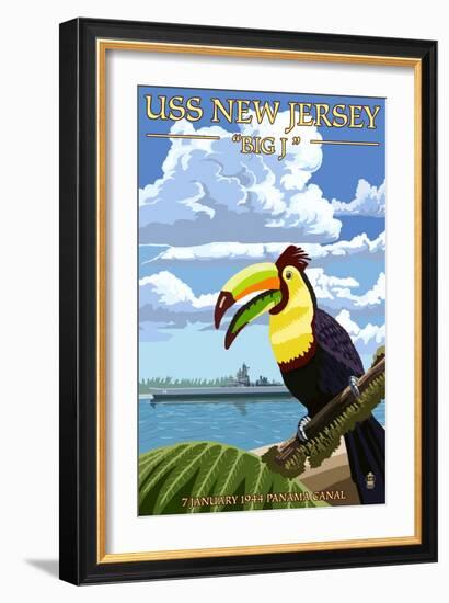 USS New Jersey - Panama Canal-Lantern Press-Framed Art Print