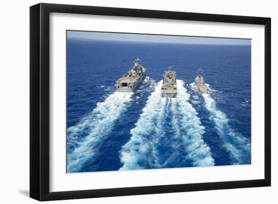 Uss Peleliu and USS Spruance Conduct a Replenishment at Sea with Usns Rainier-null-Framed Photographic Print