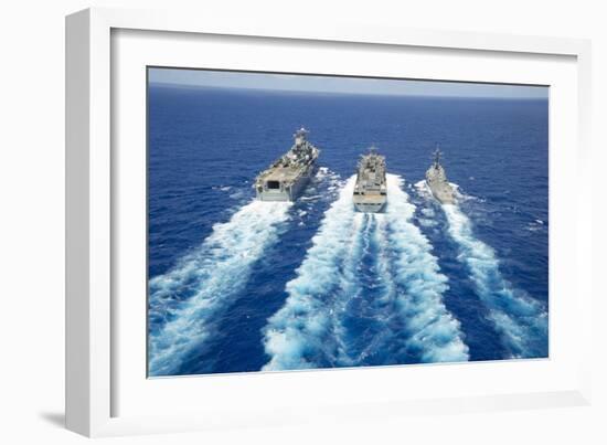 Uss Peleliu and USS Spruance Conduct a Replenishment at Sea with Usns Rainier-null-Framed Photographic Print