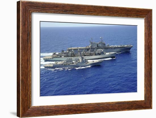 Uss Peleliu and USS Spruance Conduct a Replenishment at Sea with Usns Rainier-null-Framed Photographic Print