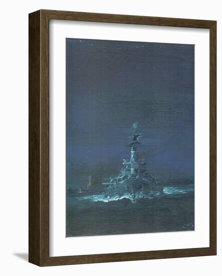 USS Washington Sights Kirishima on Radar at Guadalcanal 1942, 2019 (Oil on Canvas Board)-Vincent Alexander Booth-Framed Giclee Print