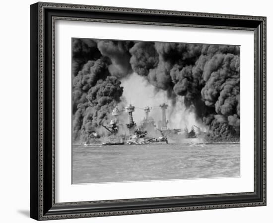 USS West Virginia and USS Tennessee Damaged or Sunk During Japanese Surprise Attack on Pearl Harbor-null-Framed Photographic Print