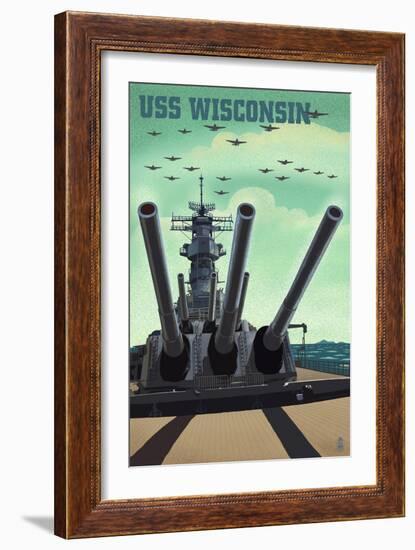 USS Wisconsin - Gun Battery-Lantern Press-Framed Art Print