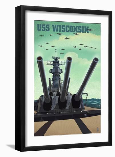 USS Wisconsin - Gun Battery-Lantern Press-Framed Art Print