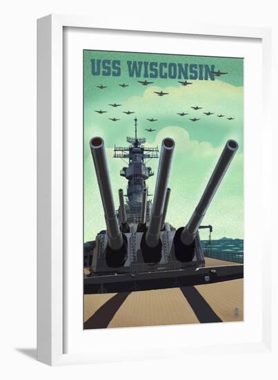 USS Wisconsin - Gun Battery-Lantern Press-Framed Art Print