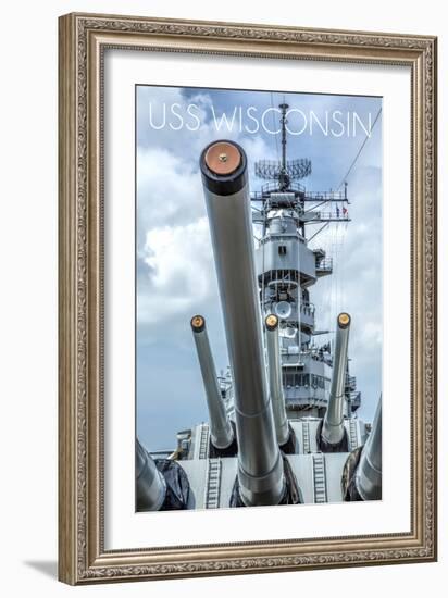 USS Wisconsin - Guns View-Lantern Press-Framed Art Print