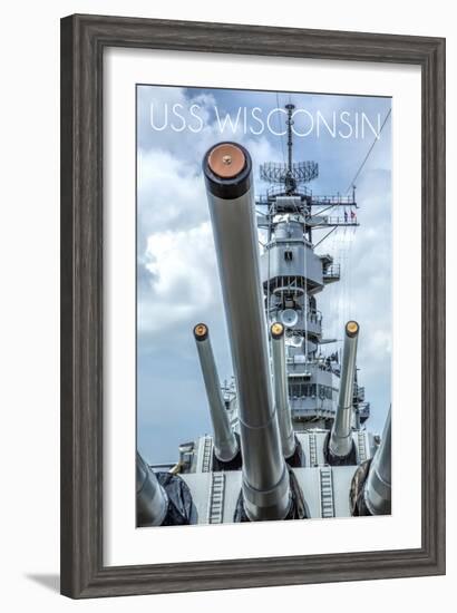 USS Wisconsin - Guns View-Lantern Press-Framed Art Print