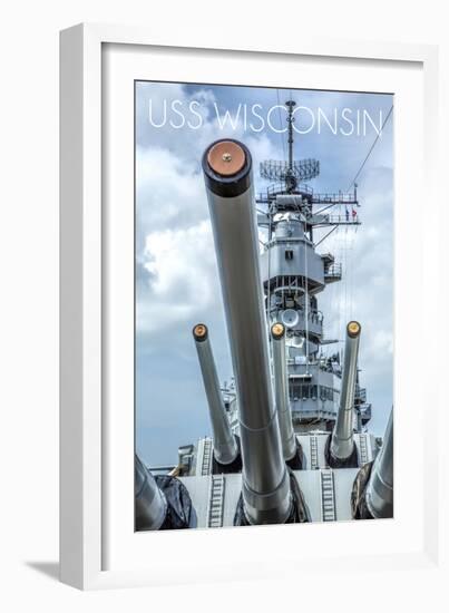 USS Wisconsin - Guns View-Lantern Press-Framed Art Print