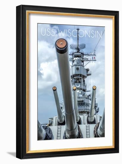 USS Wisconsin - Guns View-Lantern Press-Framed Art Print