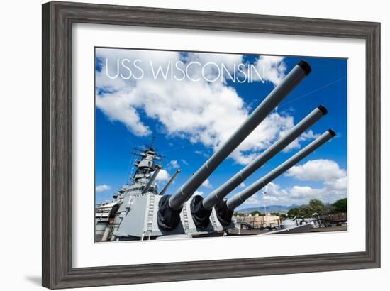 USS Wisconsin - Guns View-Lantern Press-Framed Art Print