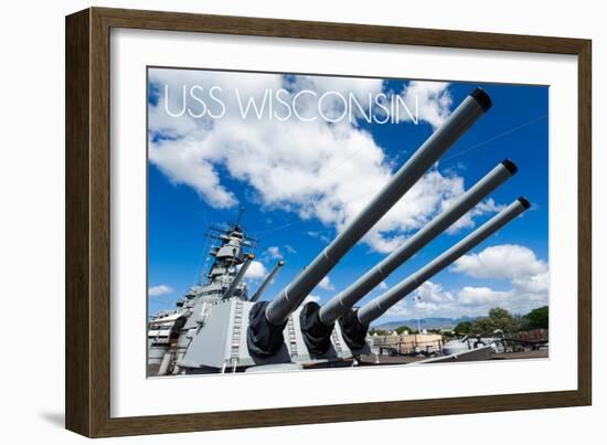 USS Wisconsin - Guns View-Lantern Press-Framed Art Print