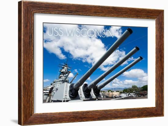USS Wisconsin - Guns View-Lantern Press-Framed Art Print