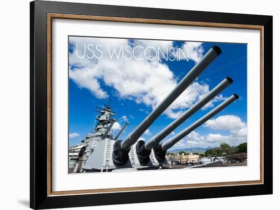 USS Wisconsin - Guns View-Lantern Press-Framed Art Print