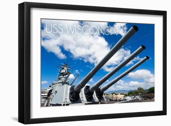 USS Wisconsin - Guns View-Lantern Press-Framed Art Print