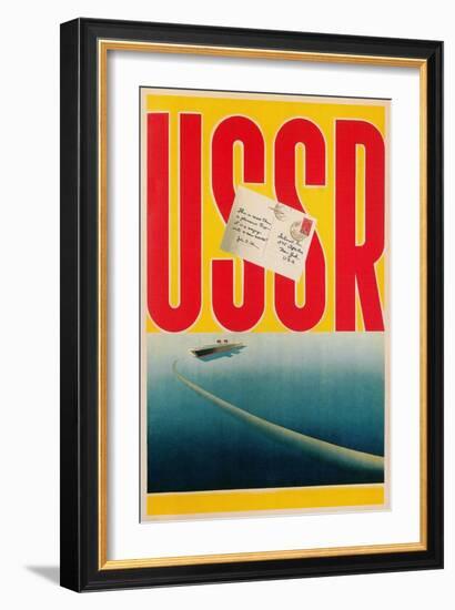 USSR Poster with Ship and Letter-null-Framed Art Print